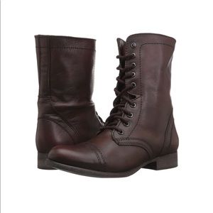 Steve Madden Troopa Brown Leather Lace Up Combat Boots